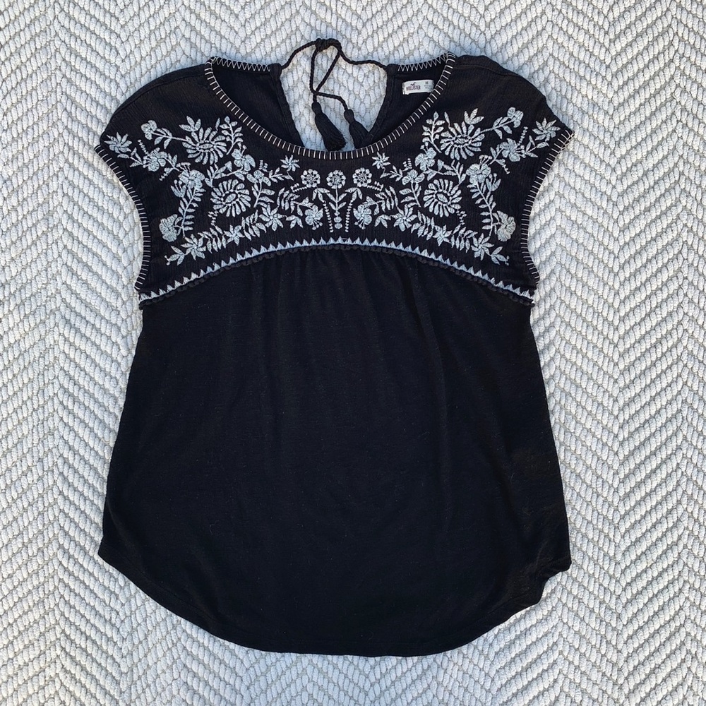 Hollister Embroidered Black Top